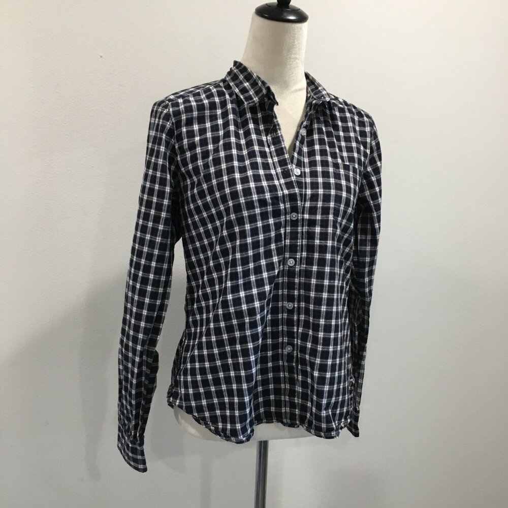 STEVEN ALAN Black Gray Blue White Plaid Long Sleeve Button Shirt